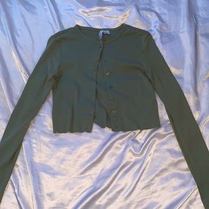 Sage green long sleeve cropped button up from H&M